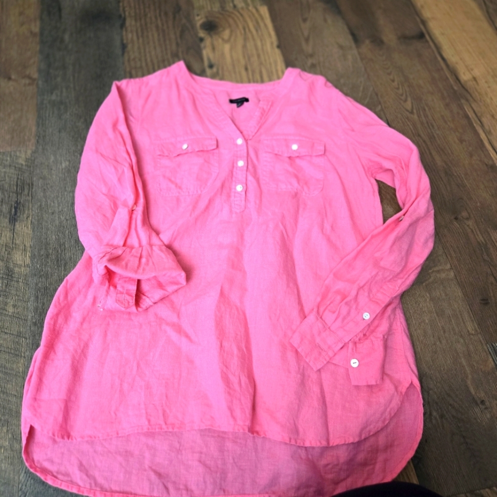 Pink Button-Up Blouse Talbots Size Small 100% Linen